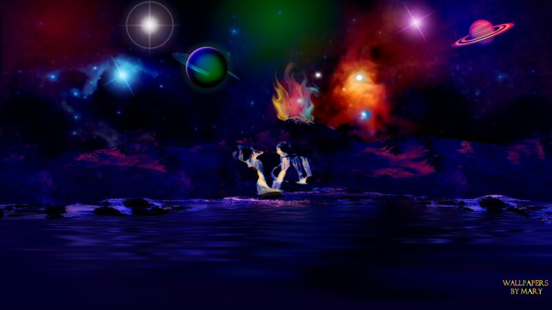 Alien Landscape with Planets — Purple, Dramatic