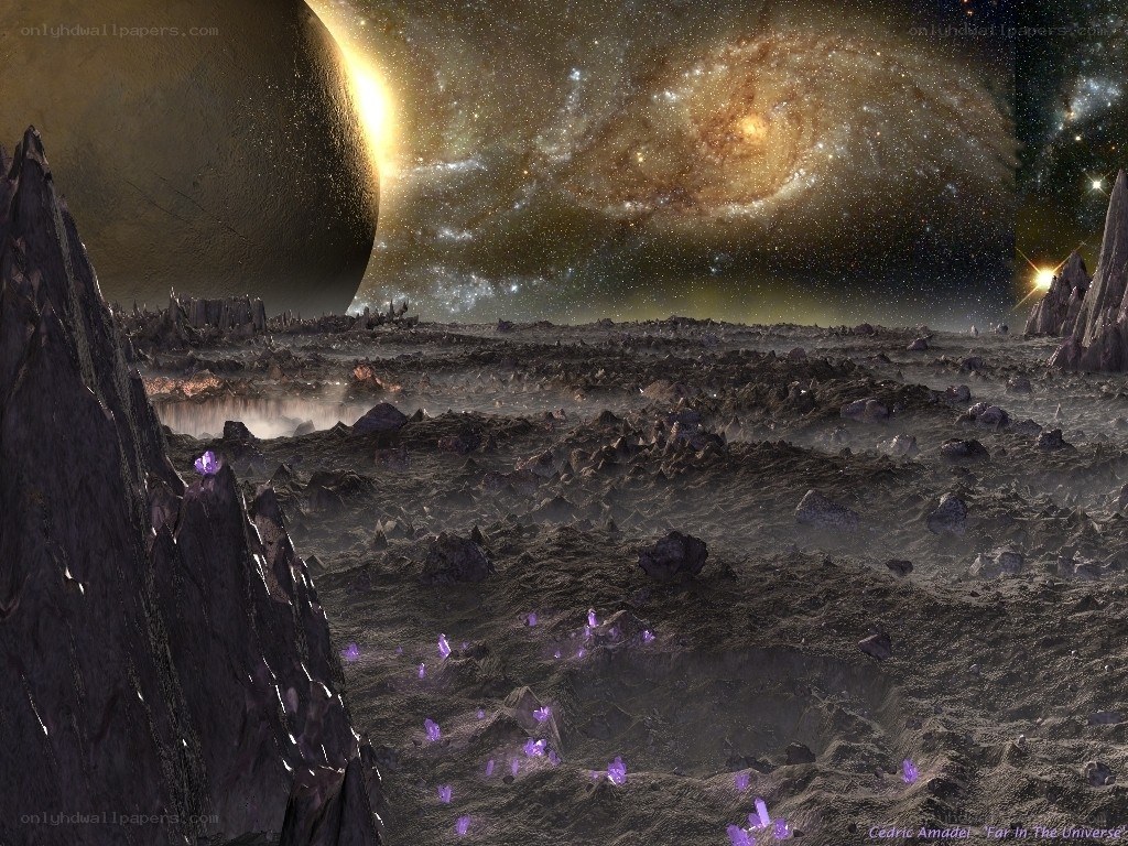 alien landscape with purple crystals