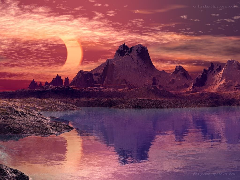 alien landscape with purple lake