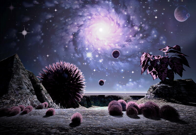 Alien Landscape with Purple Plants