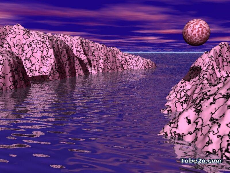alien landscape with purple sea