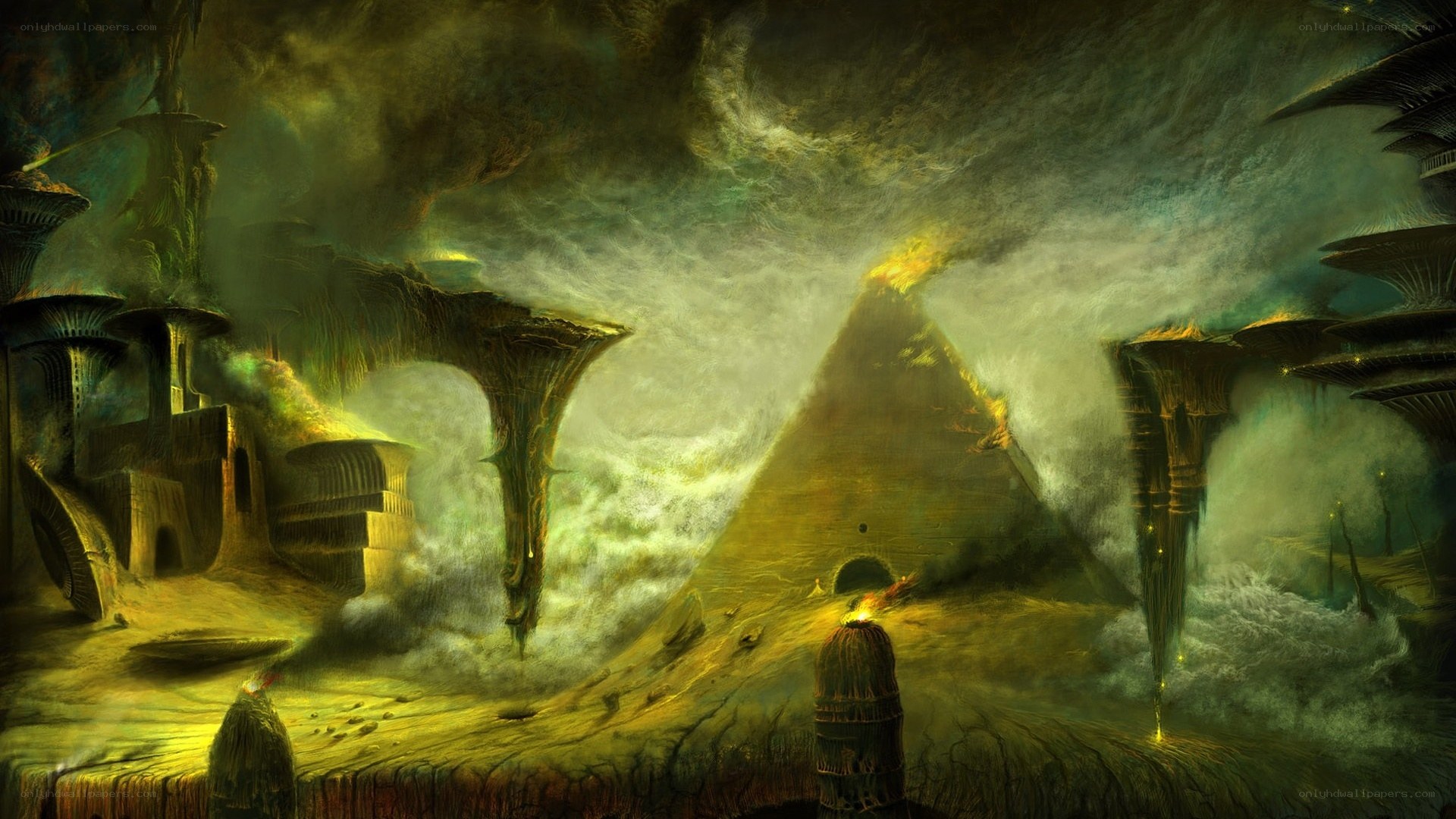 alien landscape with pyramid