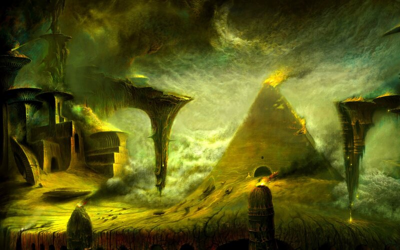 alien landscape with pyramid