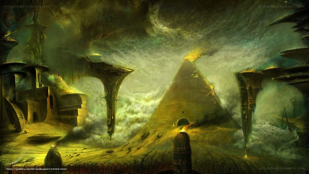 alien landscape with pyramid