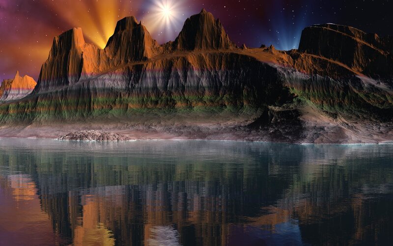 alien landscape with rainbow mountains
