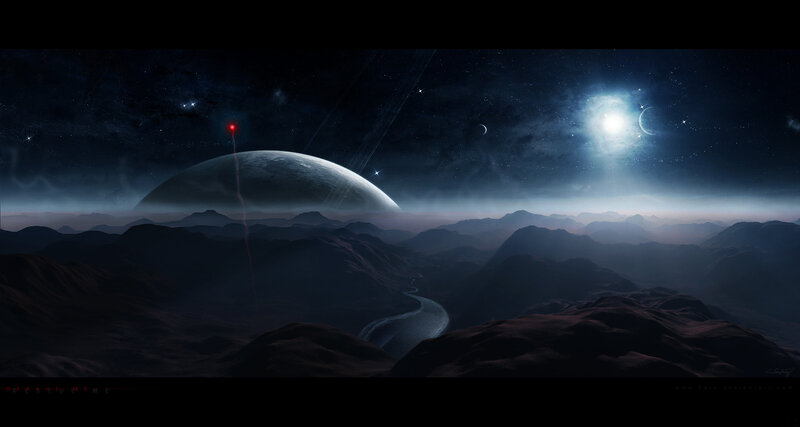 alien landscape with red beam