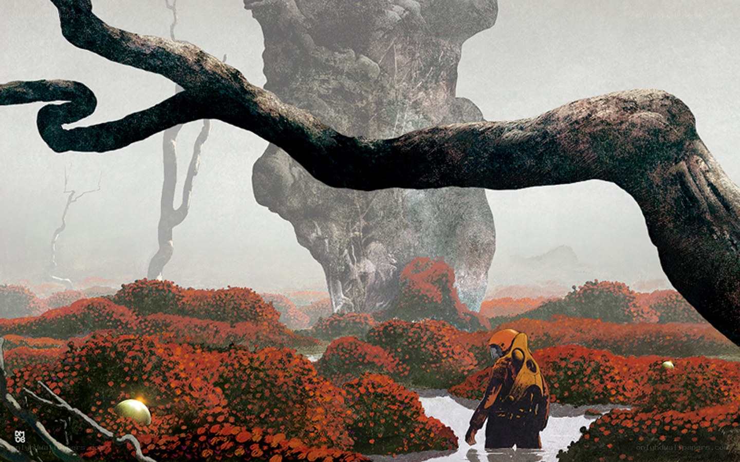 alien landscape with red flora