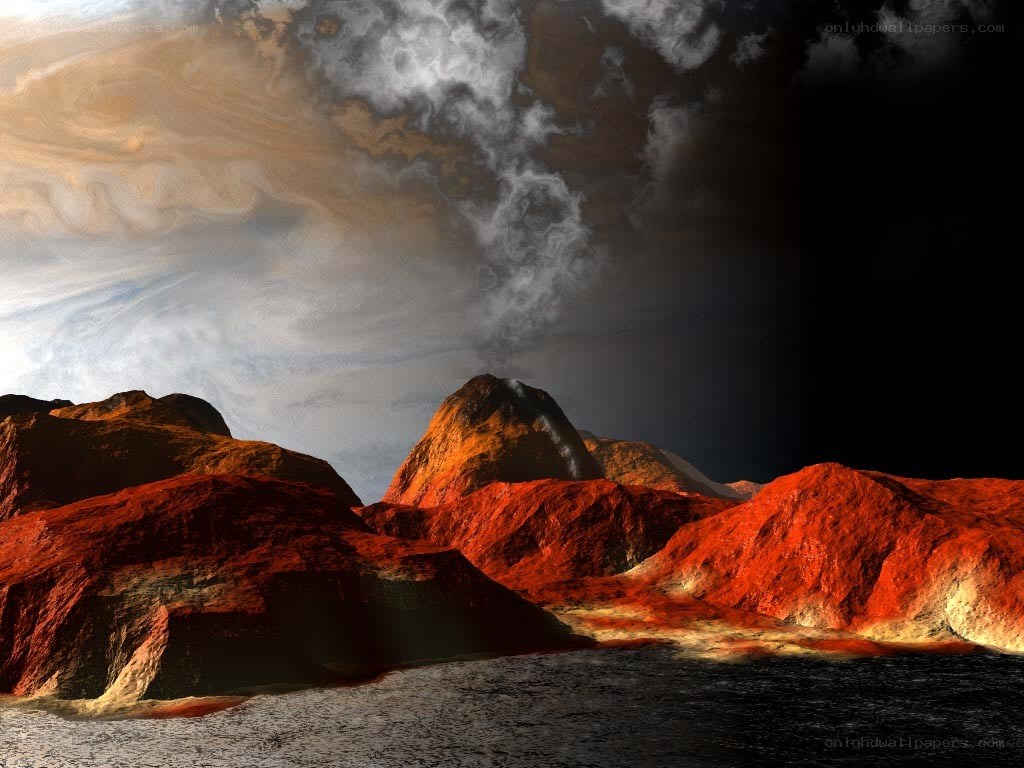 alien landscape with red rocks