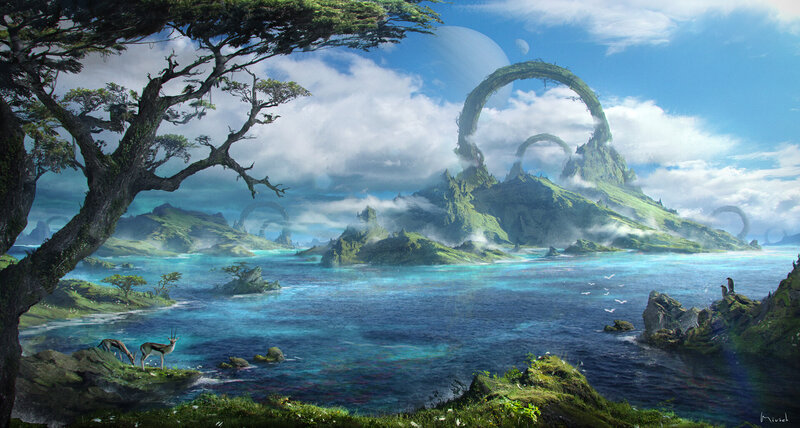 Alien Landscape with Rings