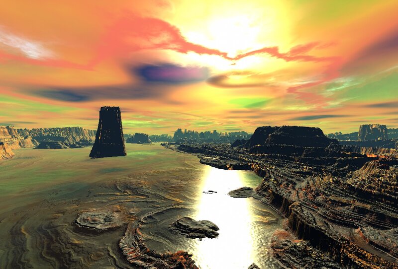 Alien Landscape with River — Orange