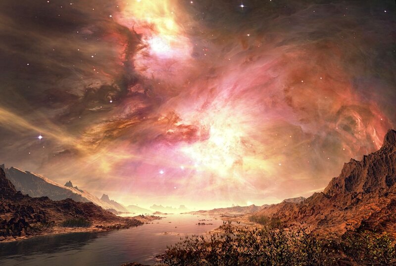 Alien Landscape with River — Pink