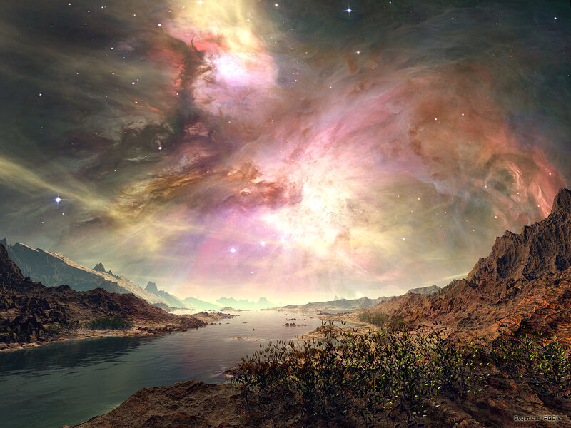 Alien Landscape with River — Purple, Dramatic