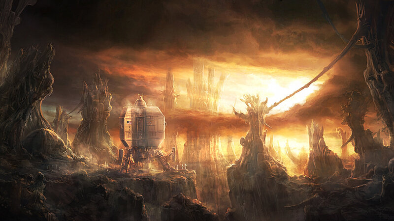 alien landscape with robot