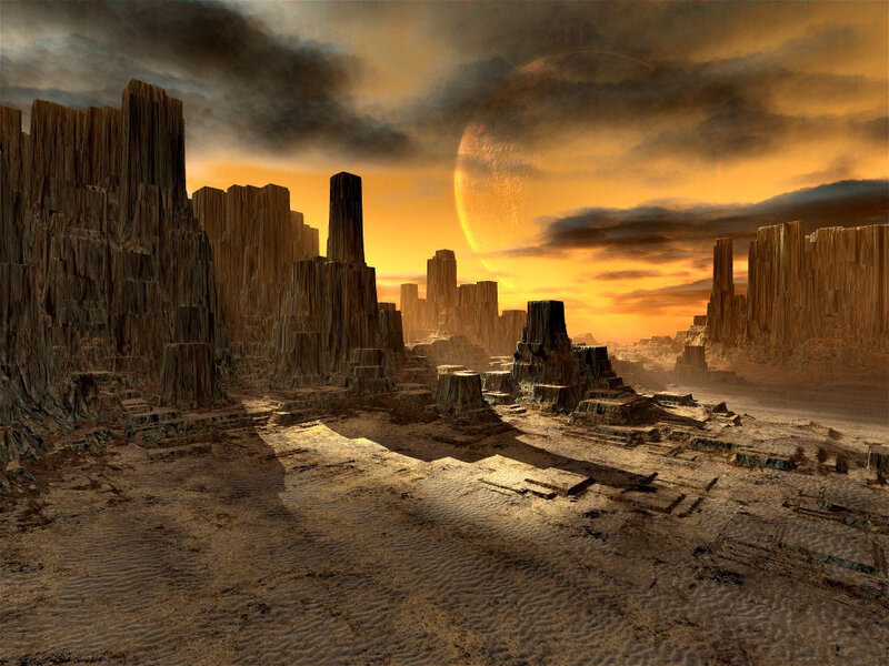 Alien Landscape with Rock Formations — Orange