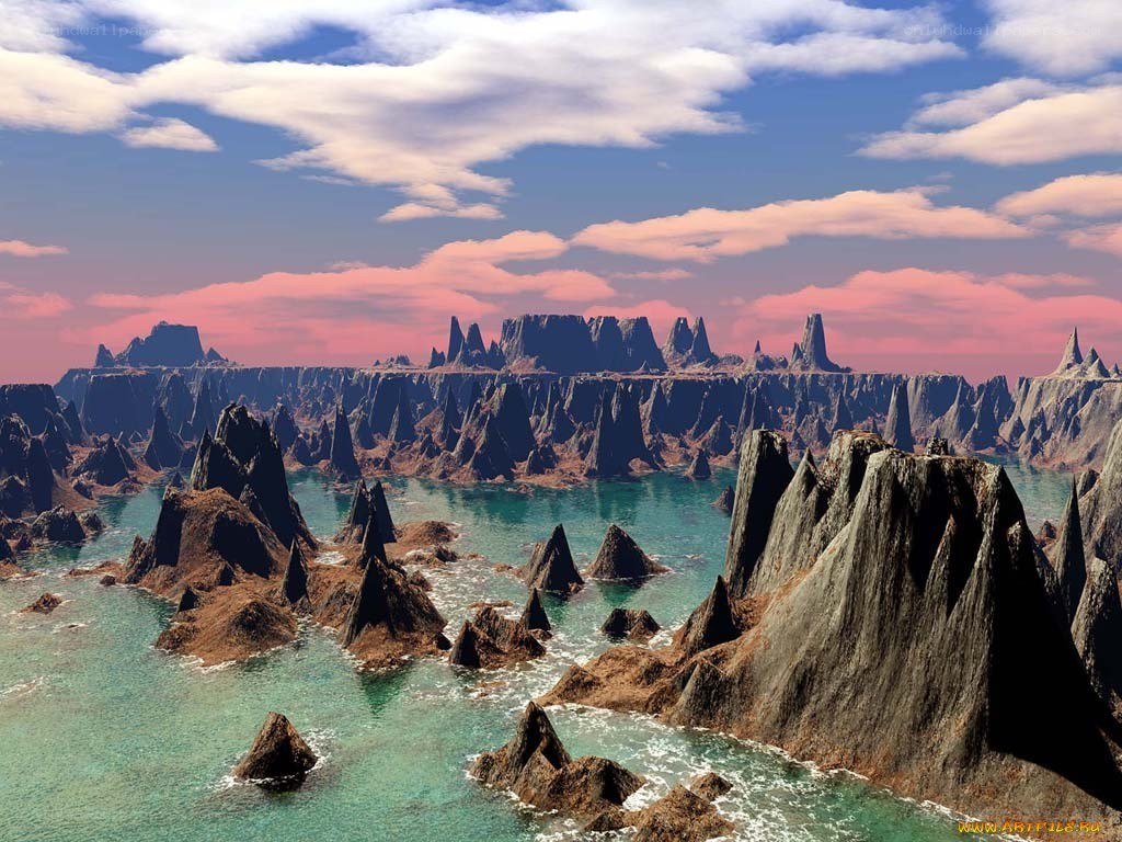 alien landscape with rocky islands