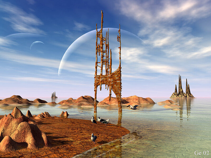alien landscape with ruins