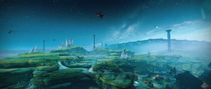Alien Landscape with Ruins — Blue, Mysterious
