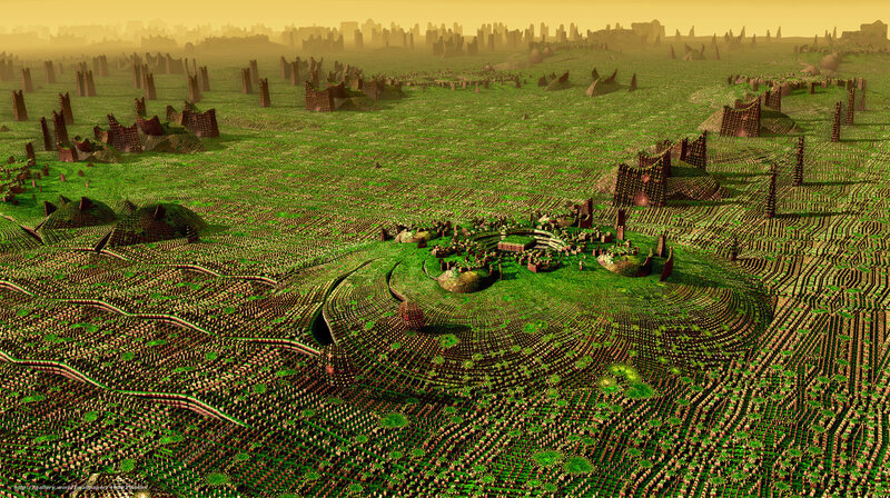 alien landscape with ruins