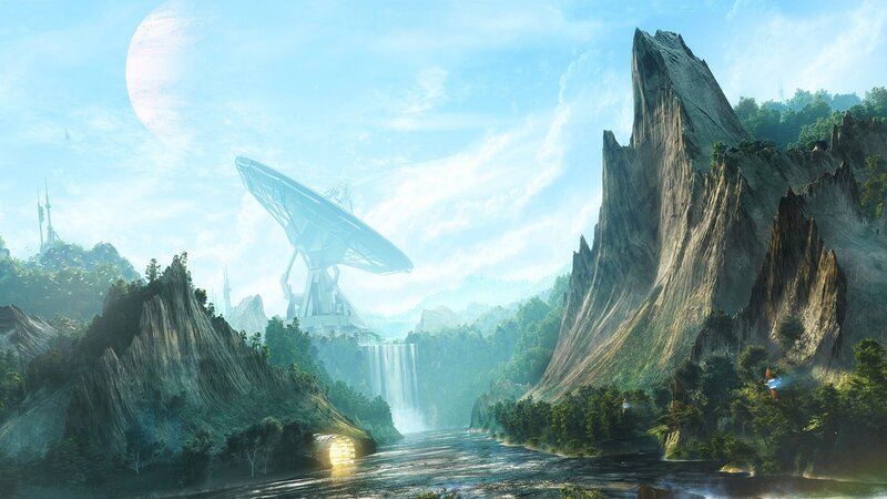 Alien Landscape with Satellite — Blue