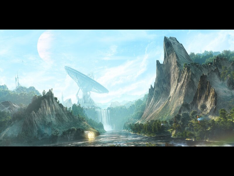 alien landscape with satellite dish