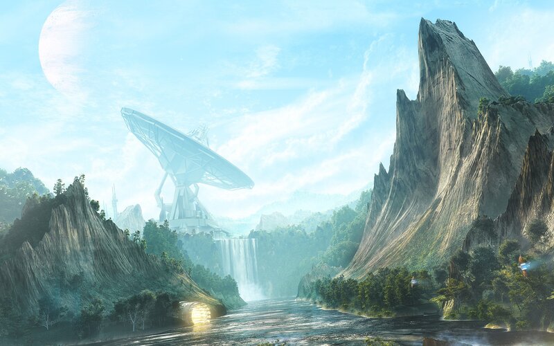 alien landscape with satellite dish