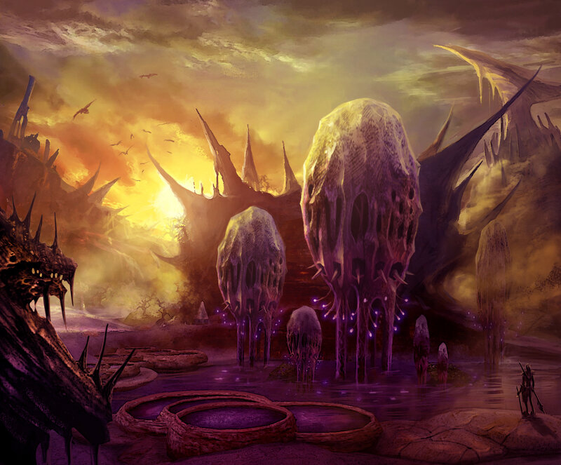Alien Landscape with Skull-like Structures