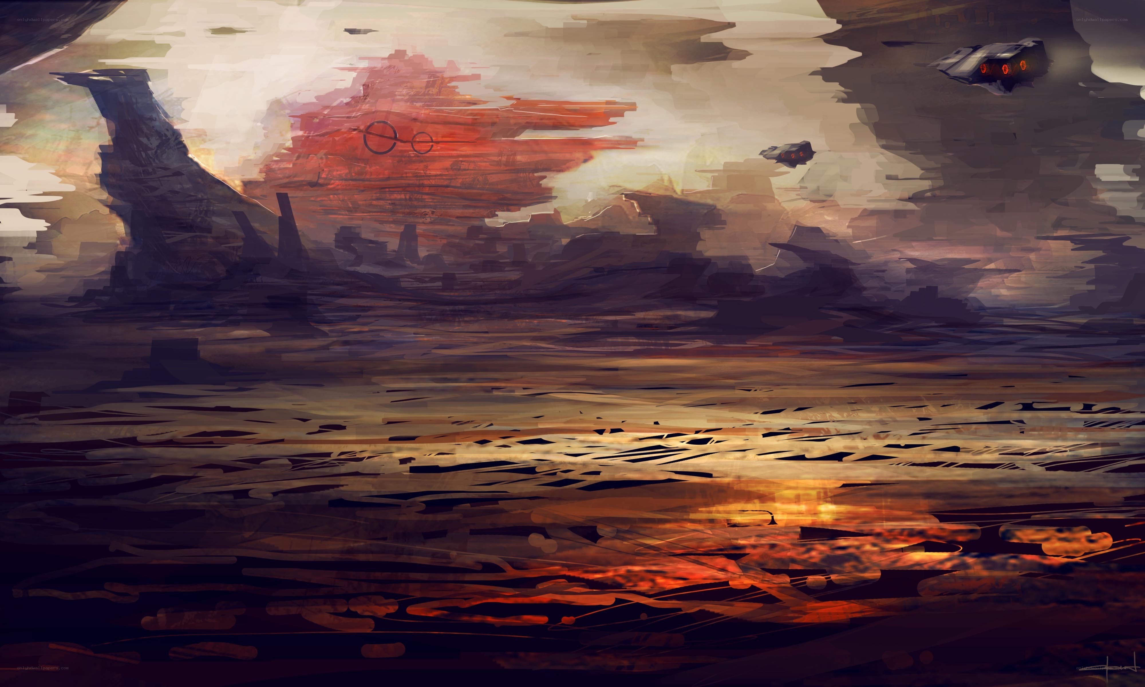 alien landscape with spacecraft
