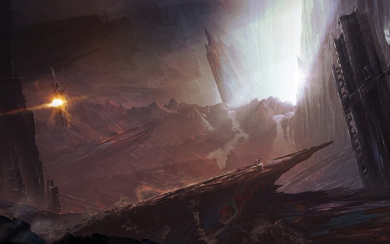 Alien Landscape with Spacecraft — Brown