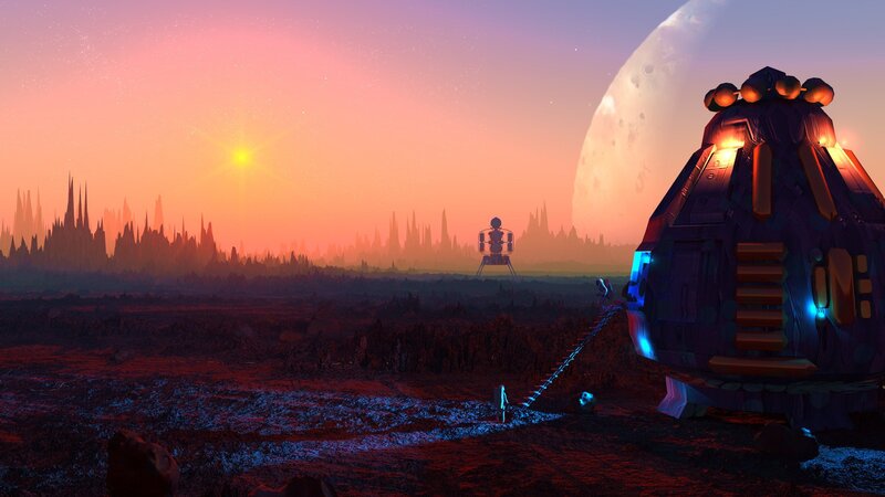 Alien Landscape with Spacecraft — Orange