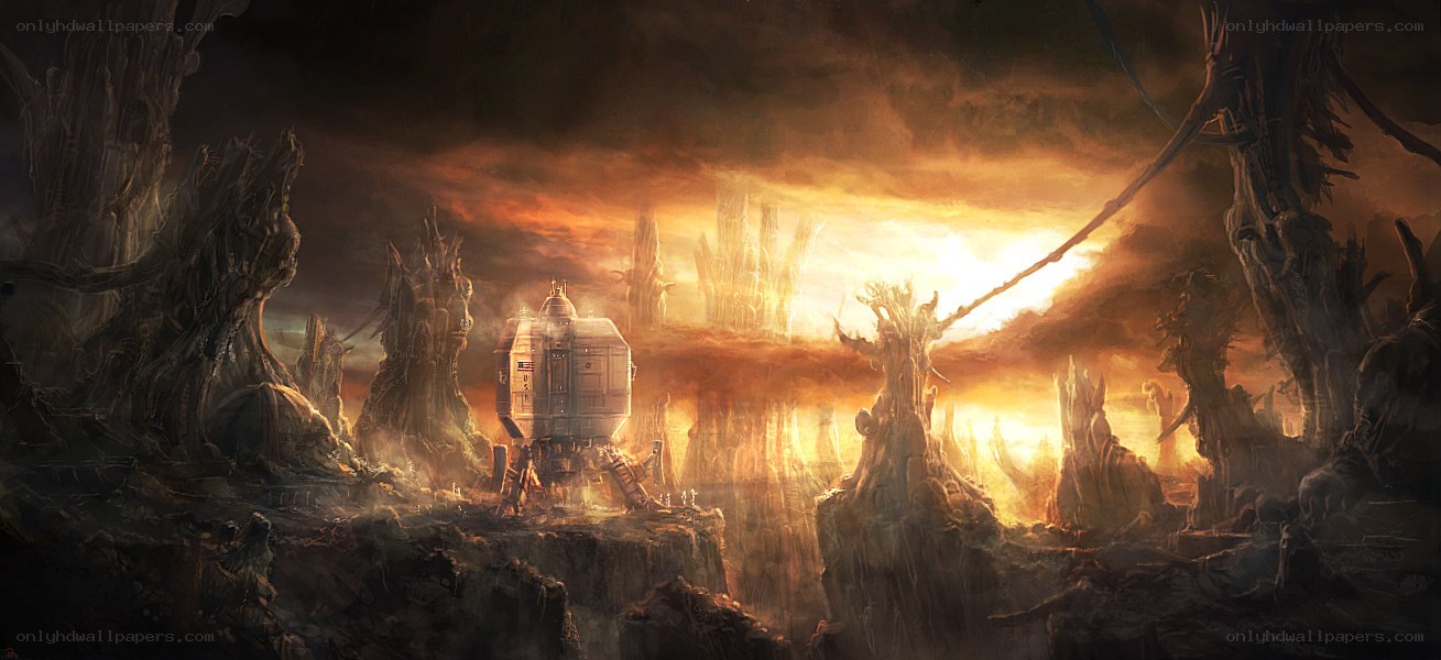 alien landscape with spacecraft