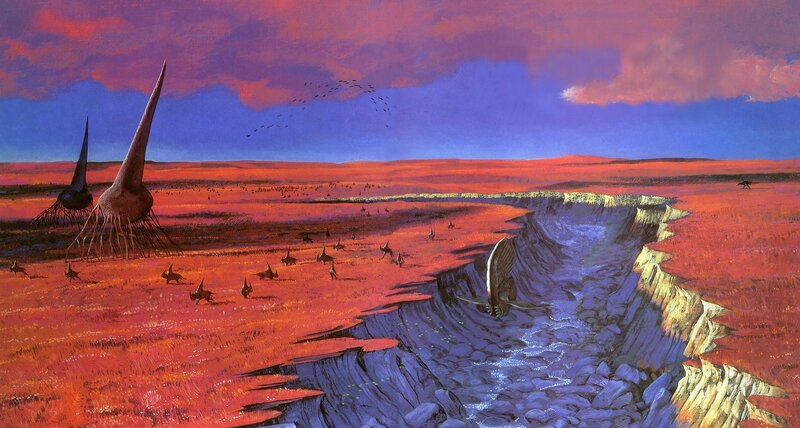 Alien landscape with spire structures
