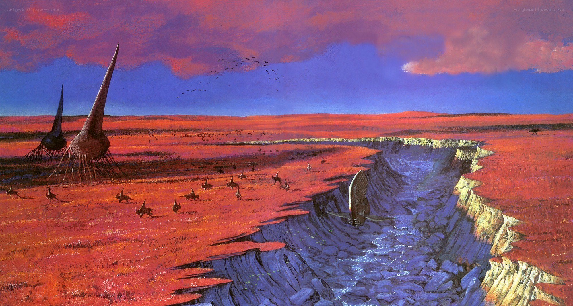 Alien landscape with spire structures