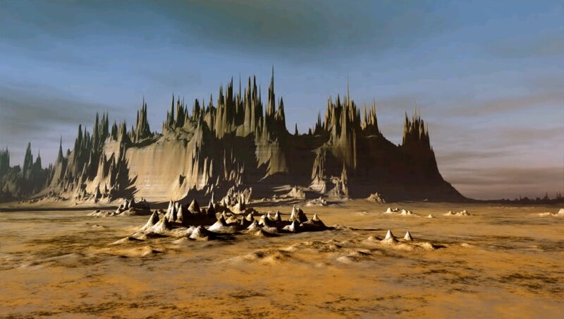 Alien Landscape with Spires — Brown, Dramatic, Afternoon