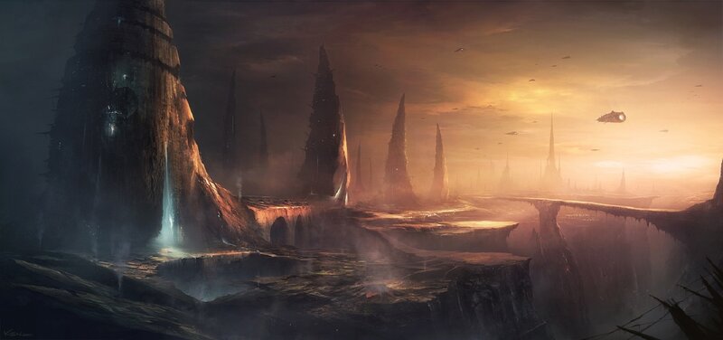Alien Landscape with Spires — Brown, Dramatic
