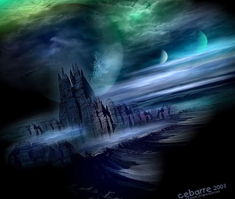 Alien Landscape with Spires — Green