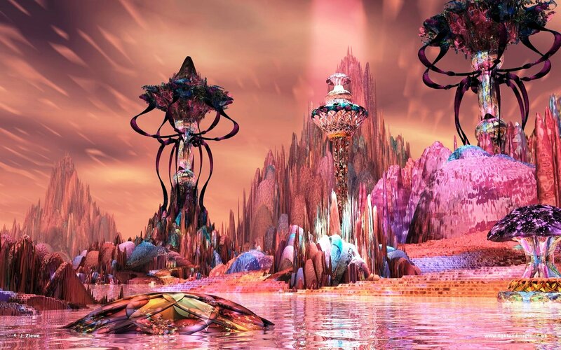Alien Landscape with Spires — Pink, Dramatic
