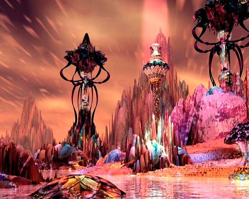 Alien Landscape with Spires — Pink