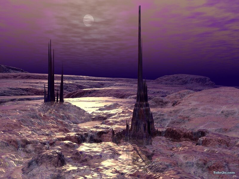 Alien Landscape with Spires — Purple, Dramatic