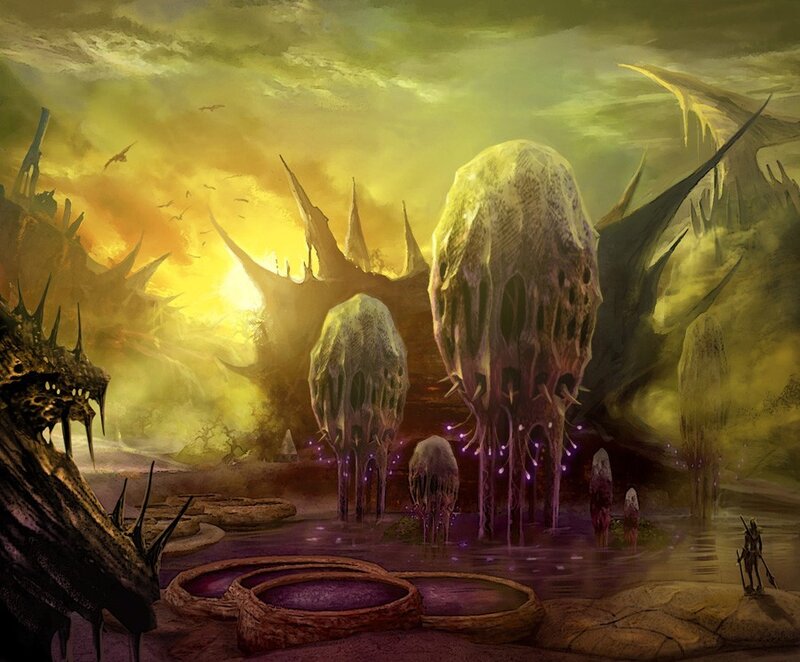 Alien Landscape with Spires — Yellow, Dramatic