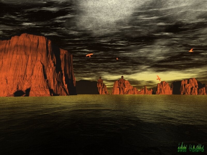 alien landscape with statues