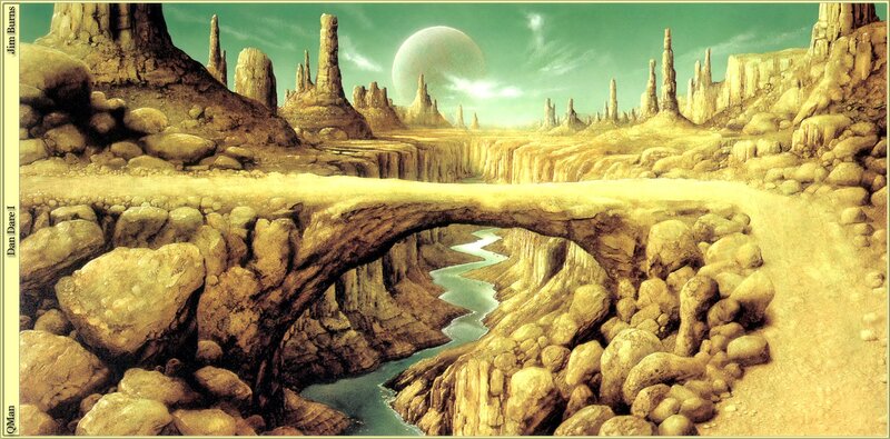 Alien landscape with stone arch