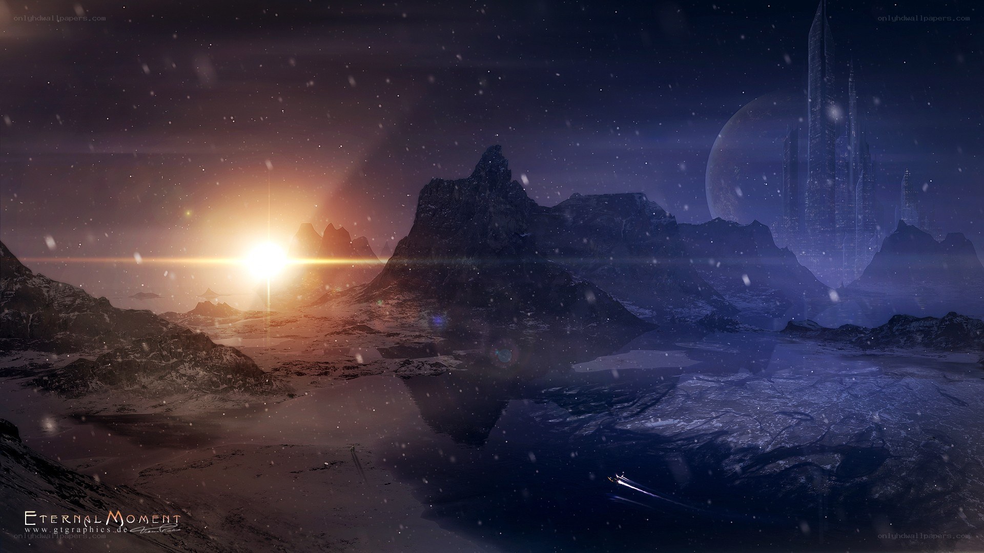 alien landscape with sunset