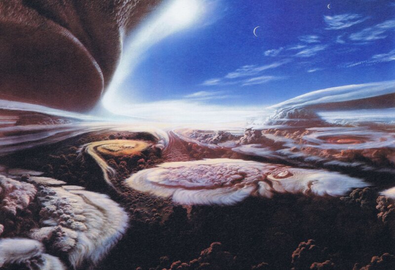 alien landscape with swirling clouds