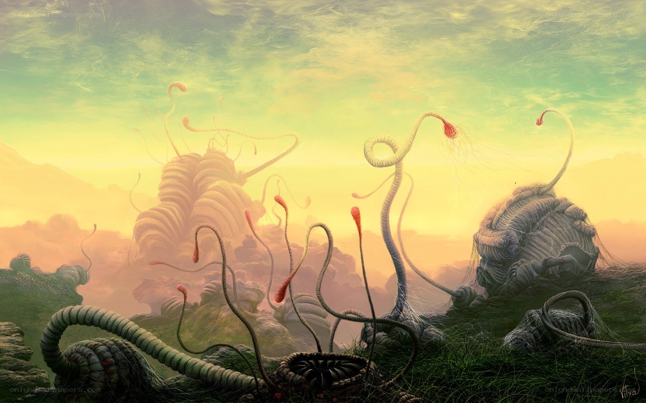 Alien landscape with tentacled flora