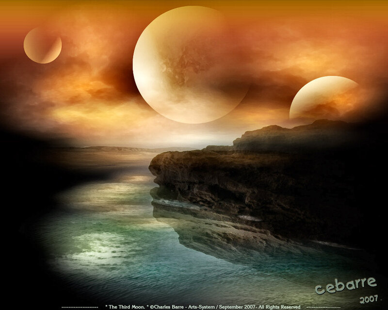 Alien Landscape with Three Moons