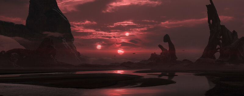 Alien Landscape with Three Suns