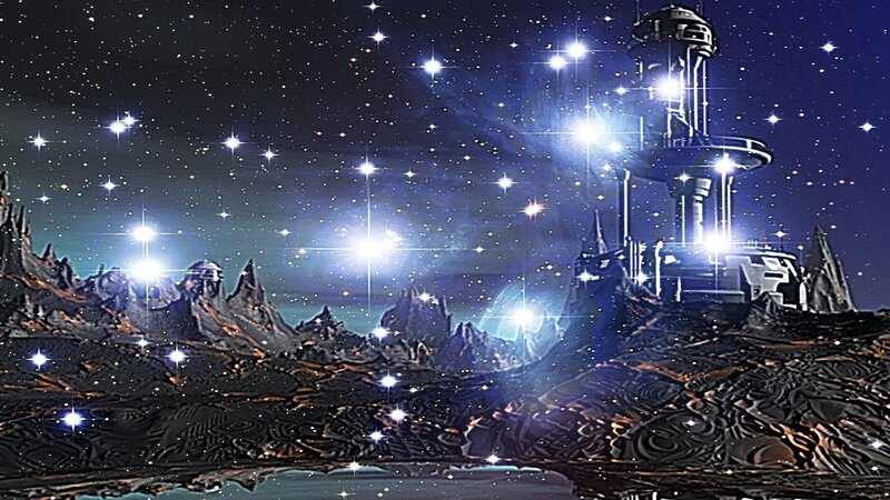 Alien Landscape with Tower — Blue, Dramatic