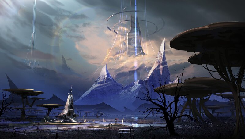 Alien Landscape with Tower — Blue