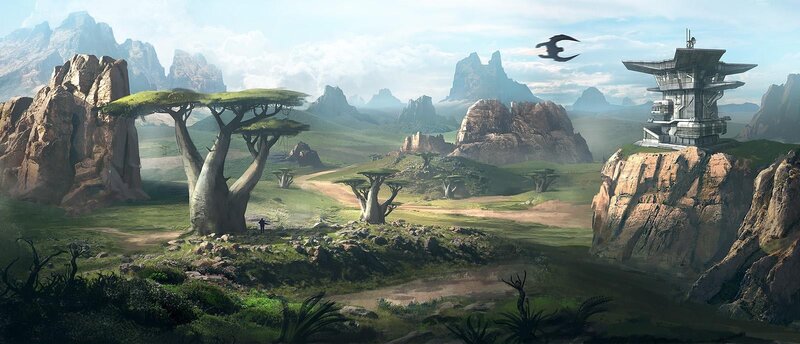 Alien Landscape with Tower — Green