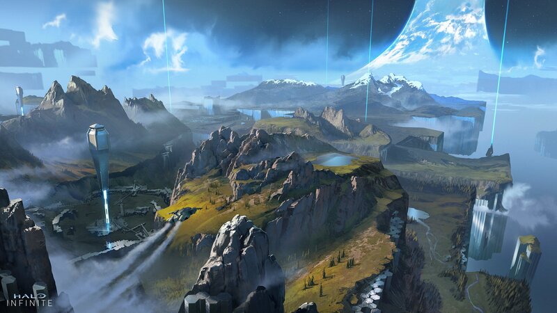 Alien Landscape with Towers — Blue